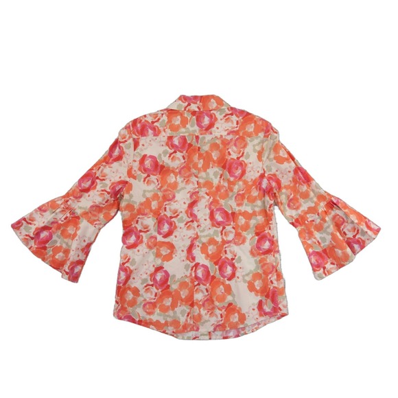 Tyler Boe Blouse Top Women's Size 4 Orange Pink Floral Bell Sleeve 100% Cotton - Picture 3 of 7